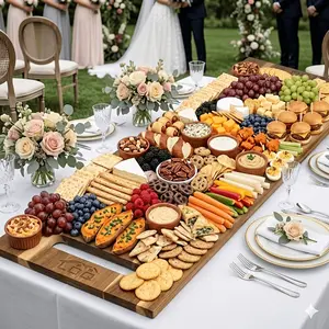 36" X 11" Extra Long Wooden Serving Board With Handles & 2 Display Bases, Rectangular Charcuterie Board For Parties & Easter Gifts & Camping & Wedding Gathering, Multi-functional Serving Platter For Bread, Meat & Fruit, High-End Kitchen Gift