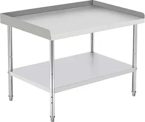 Stainless Steel NSF Certified Grill Stand Table - 660 Lbs Capacity with Adjustable Legs & 2" Edge Baffle, 48x28x30 Inch for Hotel, Home & Commercial Kitchen, Outdoor Grill Table