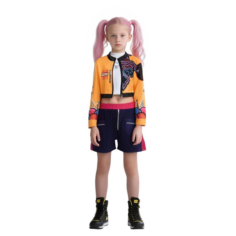 K-Pop Rumi Girls' Costume Set, Halloween Role Play, Character-Based Crop Top, All Seasons Fitted Kint Fabric, Moderate Thickness