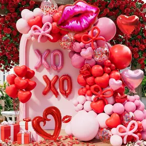 570-Piece Pink & Red Balloon Garland Kit Heart Confetti, Foil Balloons & Rose Petals for Weddings