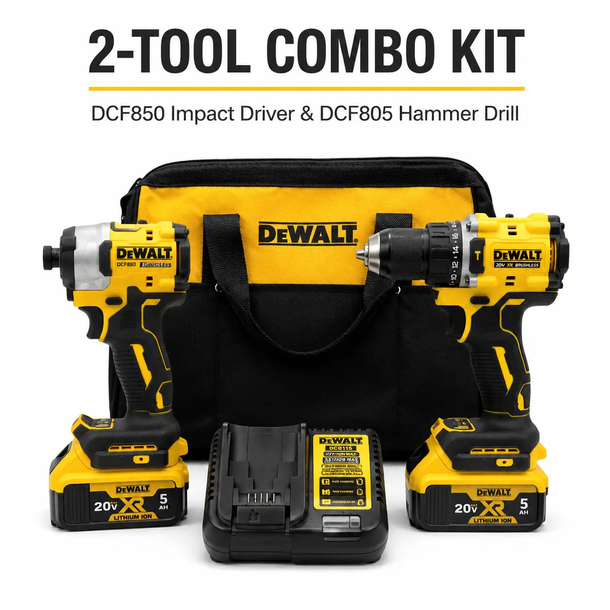 DEWALT DCF850 & DCF805 Combo Kit - Impact Driver, Percussion Drill, Professional Construction  Bundle for Heavy-Duty Fastening & Drilling homedecor gift unique plumbing installation multi-functional hand rpm speed hardware project portable  torque tool