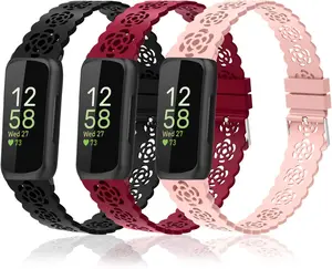 3 Pack Lace  Bands Compatible with  Inspire 3/Inspire 2/Inspire HR/Inspire,Adjustable Breathable Replacement Straps Soft Slim  Wristbands for Women Men