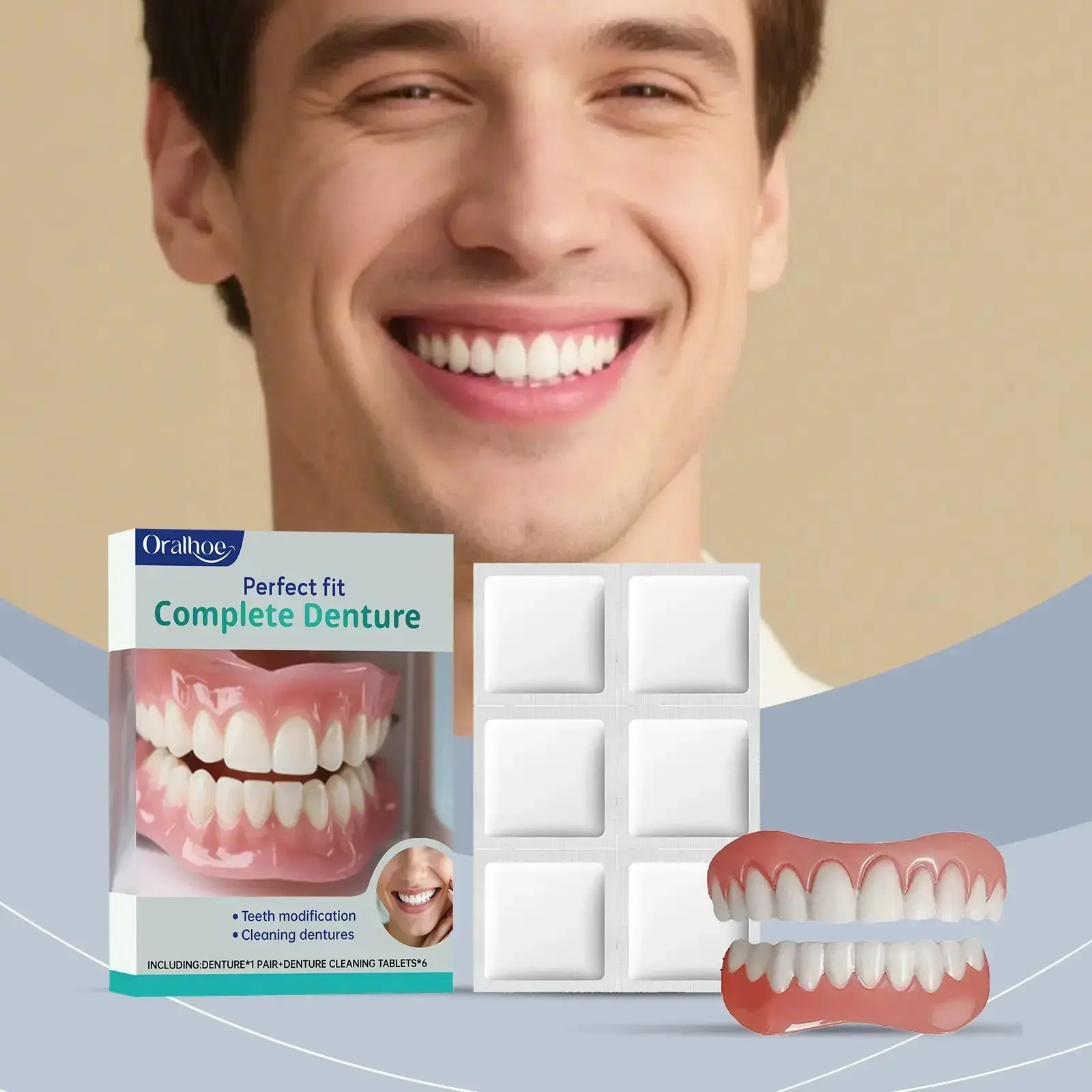 Oralhue Perfect Fit Complete Denture Kit for Comfortable Cleaning and Maintenance Includes Modification Tools & Cleaning Tablets Enhances Smile Aesthetic