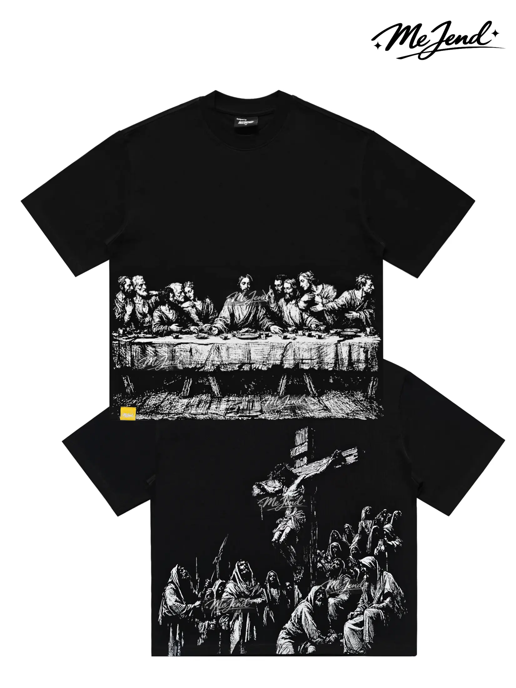 MeJend Men's 12oz 100% Cotton Heavyweight Oversized Tee - Jesus Print Gothic Streetwear Outfit, Trendy Graphic Christian Clothing, Jesus T-Shirt, Graphic Shirt, Outifts