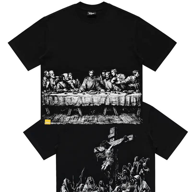MeJend 12oz 100% Cotton Heavyweight Croppend Tee, Jesus Print Gothic Streetwear Outfit, Trendy Graphic Christian Clothing, Jesus Tshirt, Graphic Tees, Unisex