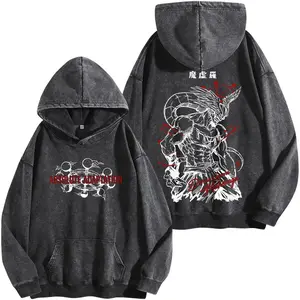 Mahoraga Acid Wash Hoodie, JJK Anime Graphic Tee, Heavy Cotton Oversized Streetwear Shirt, Dark Fantasy Manga Apparel, Unisex Fan Gift