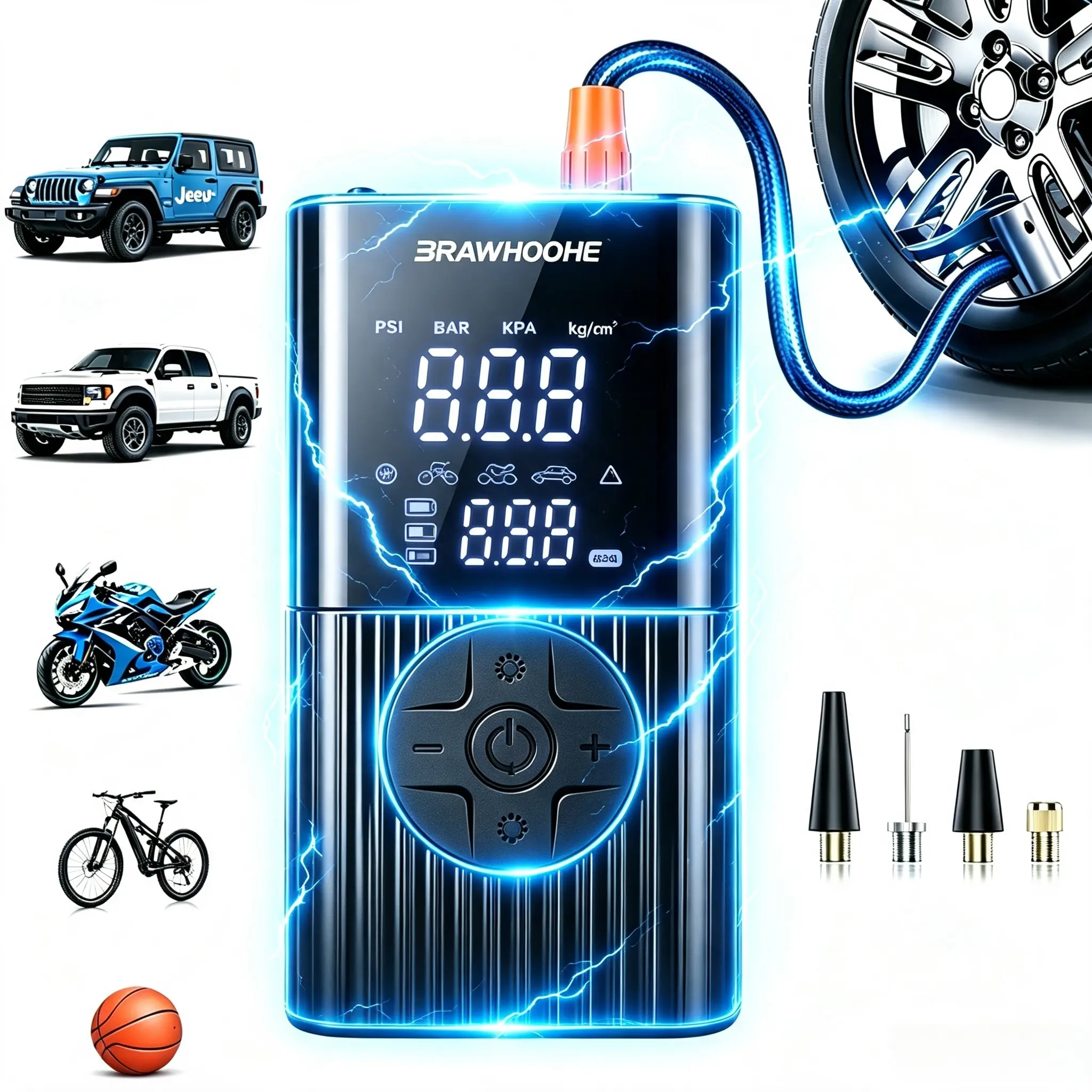 Tire Inflator Portable Air Compressor, 150PSI Air Pump for Car Tires with LED Light, Cordless Tire Pump with Digital Pressure Gauge, Tire Inflator for Car, Bike, Motorcycle, Ball