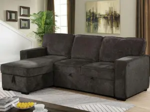 CM6964DG 2 pc Ines Dark Gray Linen-like Fabric Sectional Sofa with Reversible Storage Chaise & Pop-Up Sleep Area for Modern Living Spaces Comfort & Functionality