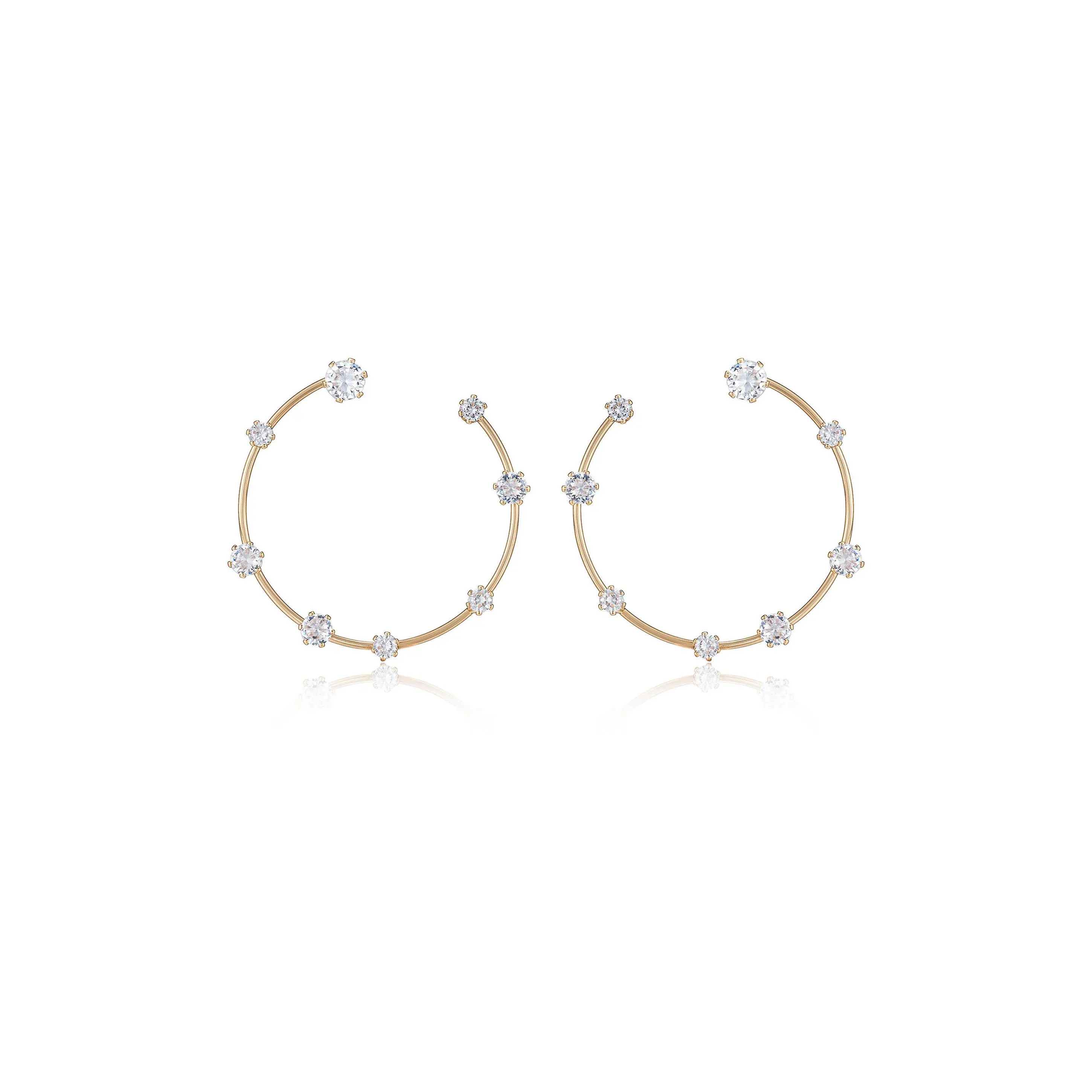 Ettika Celestial Large Wire & Crystal Ring Earrings 18kt Gold Plated with CZ Accents 1.35" Statement Design for Everyday & Special Occasions