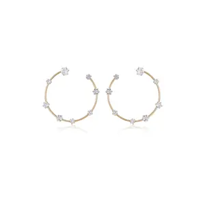Ettika Celestial Large Wire & Crystal Ring Earrings 18kt Gold Plated with CZ Accents 1.35" Statement Design for Everyday & Special Occasions