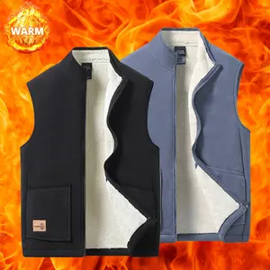 Men's fleece-lined thick sleeveless jacket with zippered stand collar and pockets - warm outdoor vest, suitable for winter, hiking, skiing, casual wear - warm windproof layered clothing, suitable for men and teenagers (hand washable),  Menswear Gilet