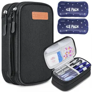 suzamed Insulin Cooler Travel Case, Double Layer Medicine Kit Diabetes Travel Case, Portable Medicine Organizer with 2Pack 150g Ice Pack TSA Approved for Insulin Pens Diabetic Supplies