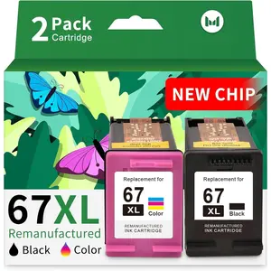 67XL  Printer Ink Replacement for  Ink 67 Black/Color Combo Pack  67 Ink for DeskJet 6055e 2755e 2855e 2800e 4155e 2700e 2700 Envy 6000 6400 Envy Pro 6458 Printer Ink  67 XL (2 Pack)