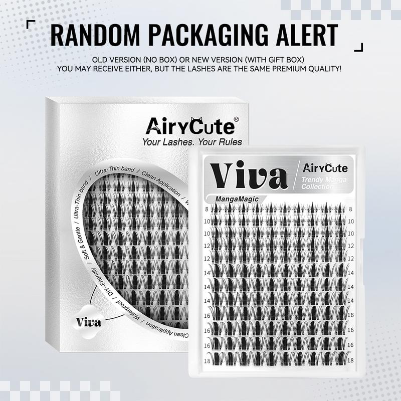 Viva | AiryCute MangaMagic Collection Upgrade U Lashes with Ultra-Dense, Waterproof, Long-Lasting Lashes | Fairy | Fashion Wet Look | Beginner-Friendly DIY Lashes for a Flawless, Voluminous Look | Trendy & Must-Have Clusters
