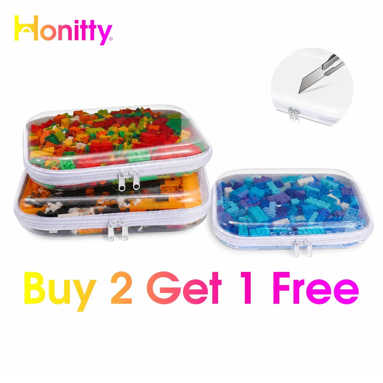 【Buy 2 Get 1 Free】-HONITTY Clear Hard PVC Zipper Organizer Storage Box - Back to School Stuff, Travel Packing Cube Bag Organizers for Tools, Small Objects, Makeup, Jewelry, Toys (Portable Set), travel makeup bag, clear toiletry bag, pvc organizer box,