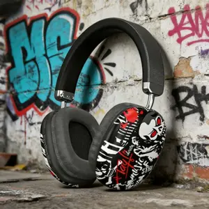 Street-Style Bluetooth Headphones with Graffiti Shell, Chrome Hardware, Ventilated Cushions & Ergonomic Band – Perfect for Music Lovers, Skateboarders, and Urban Fashion Enthusiasts