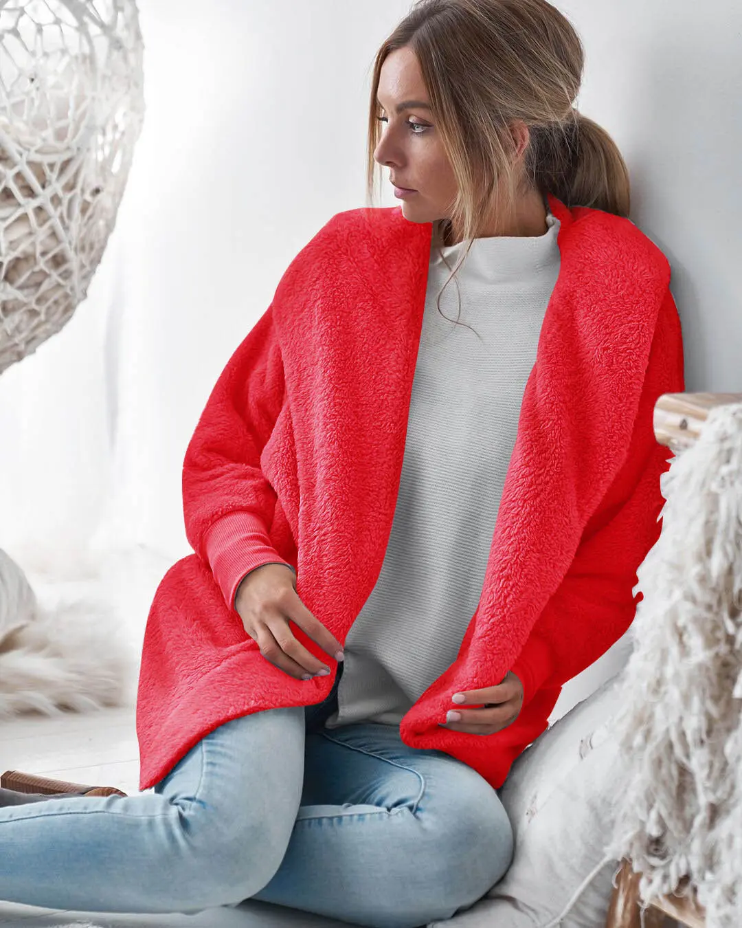 Women's Relaxed Cut Turtleneck Fleece Jacket, Soft Long Sleeve Zip Up Coat, Lightweight Style for Everyday Outdoors, Breathability, Soft Fleece, Zip Front, Casual, Tops, Basic, Longsleeves, High Neck, Warmth