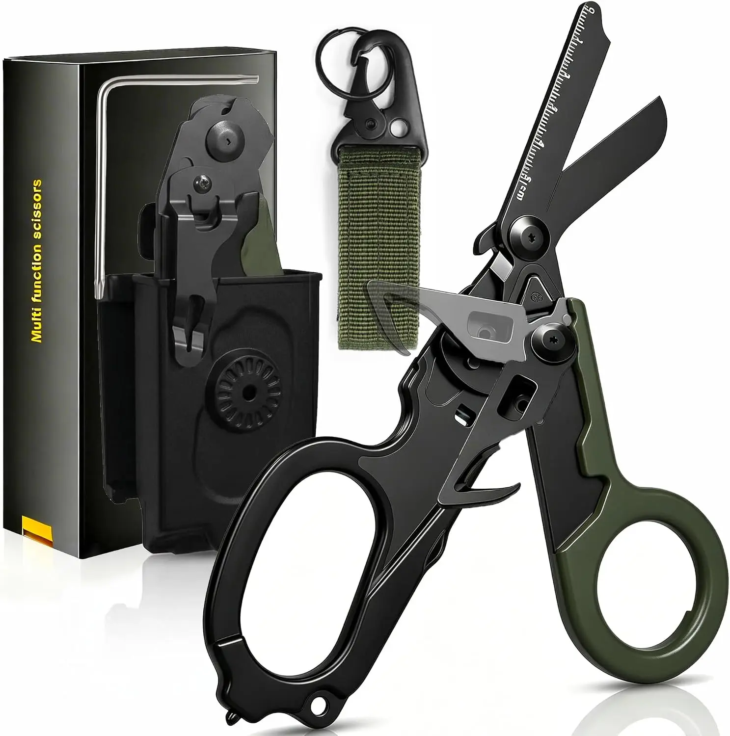 Trauma Shears Foldable with Compatible Holster, Multi Tool Emergency Response Trauma Shear for Nurses,Trauma Scissors with Gift Box(Carbon Black+Army Green)
