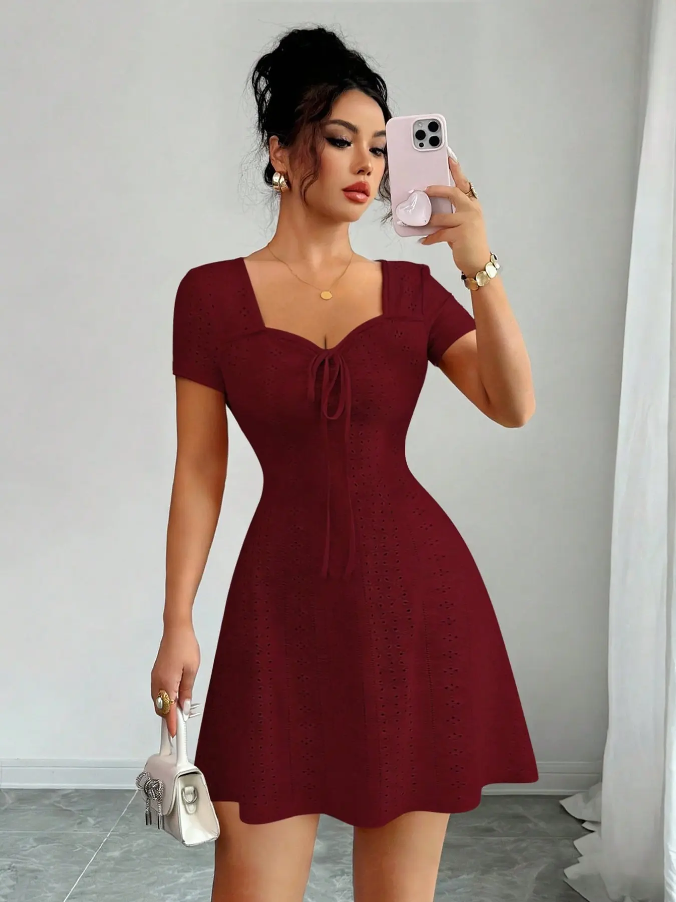 New Summer Multicolor Knit Fringe Dress, Elegant Chic Fitted Plain Pattern, Sexy Butterfly Knot Tie, Slimming Short Dress for Women