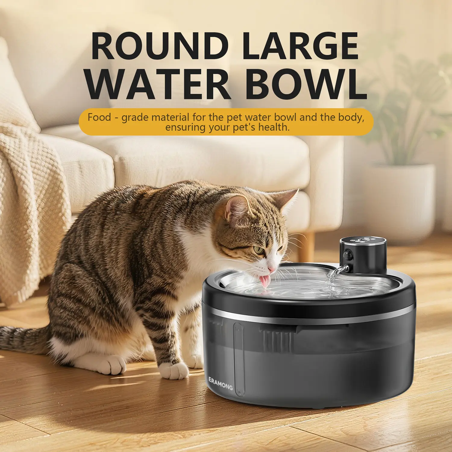 2.5L/84.54oz/2500ml Smart Wireless Dynamic Cat Water Fountain, 4000mah Dual Power Supply Auto Refill Pet Bowl, Food-Grade Stainless Steel, 4-Layer Filtration System, Silent Pump, Filtration & Dispensing Modes - W03A
