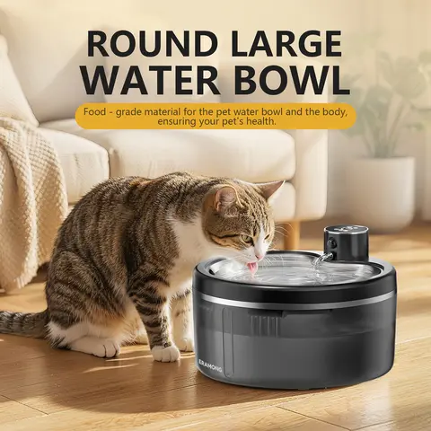 2.5L/84.54oz Smart Wireless Cat Water Fountain - Automatic Cat Bowl with 4-Layer Filtration System, Ultra-Quiet Water Pump, Filtration Modes, Food-Grade Steel, Dual Power, Power Supply for Wireless Freedom - W03A