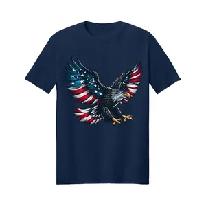 1PC， American Eagle， 100% Cotton TShirt Short Sleeve Soft Tops， Patriotic Flag Design Print， for USA Holidays， Independence Day， Memorial Day， Father's Day， World Football Day， Juneteenth， Birthday Gifts， Gifts for men and women， Friends