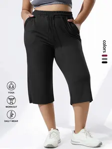 【Plus Size】 Solid Color Capris Pants, Casual Comfy Capri Pants for Daily Wear, Women's Bottoms for All Seasons, Casual Comfy Trouser