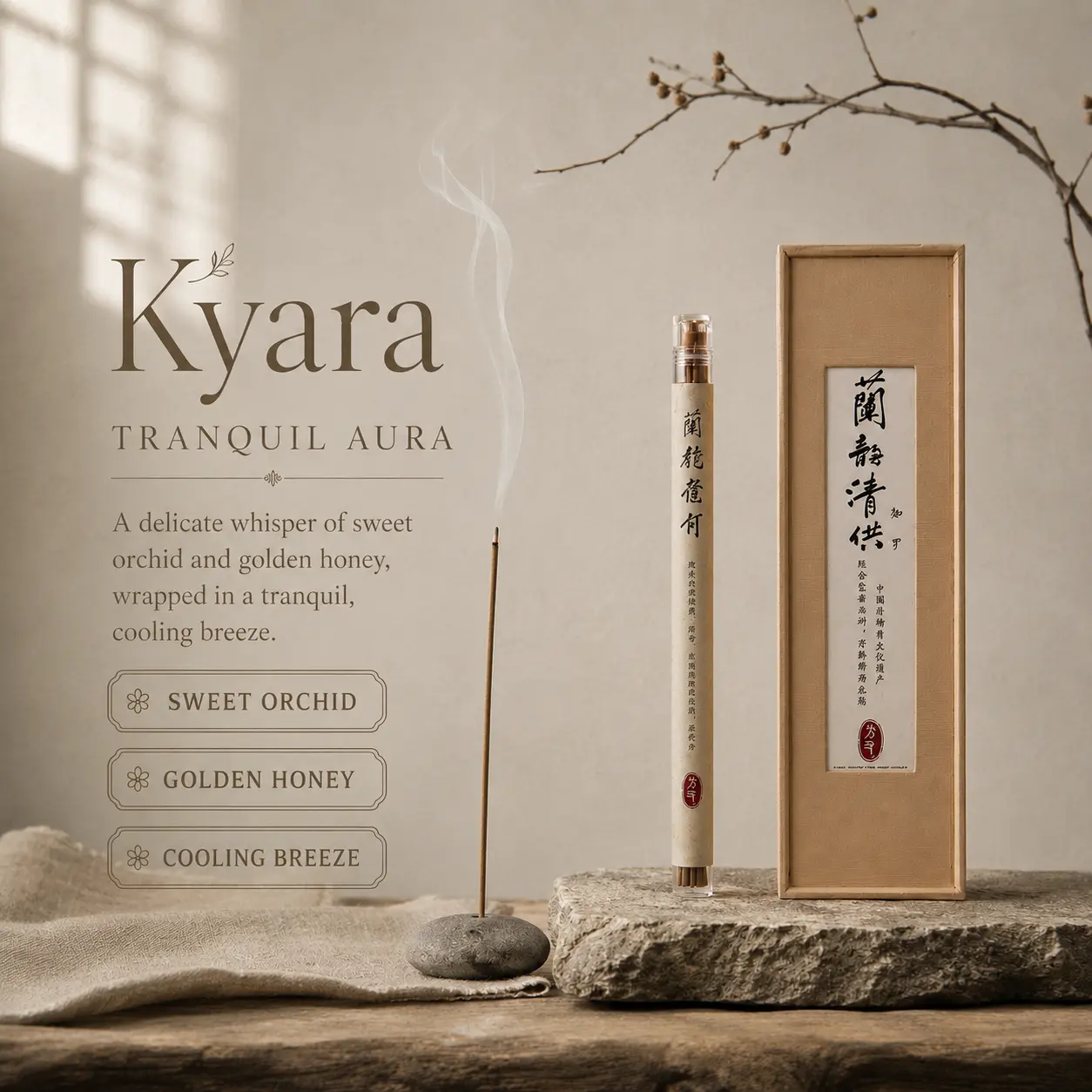 Flow - Kyara Incense Sticks 10g, Handmade Natural Kynam Powder, Orchid Honeyed Cool Floral Scent, Calming Focus Aroma For Meditation Tea Ceremony Home Ritual Relaxation