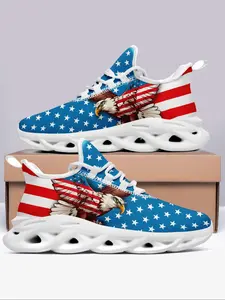 Men's Eagle Print Lace Up Low Top Sneakers, Casual Comfortable Sports Running Shoes, Male All-match Round Toe Shoes for Daily Wear, Casual Running Footwear