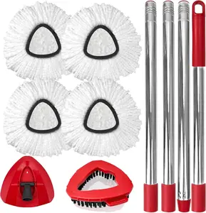 Spin Mop Replacement Set for O-Ceda EasyWring 1-Tank System, Includes 2 Mop Head Replacement, 1 Spin Base, 1 Scrubber Head, 1 Mop Handle (30-58in Adjustable 4-Section Pole)