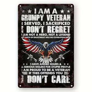 1PC Aluminum Patriotic Veteran Sign with Eagle Flag Design Retro Wall Decor for Outdoor Yard Pub Bar Home Beer Shed Easy to Hang