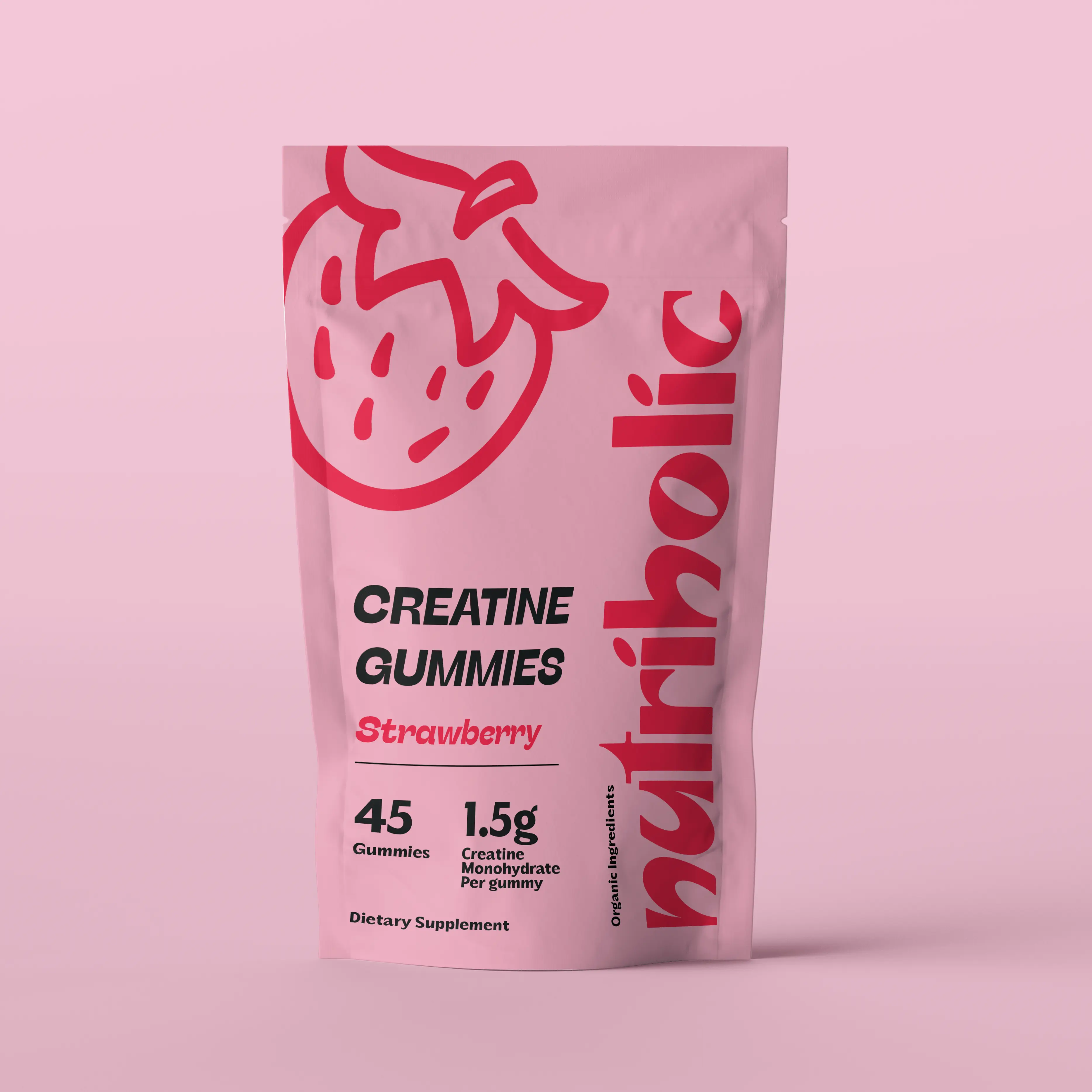 Nutriholic Creatine Monohydrate Gummies - Strawberry (45 Count) 1.5g Creatine per Gummy Organic GMO Free ( Supplement Healthcare Dietary Fitness Creatine Monohydrate)