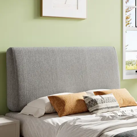 Pinmoco Foam Cushioned Upholstered Platform Headboard - Adjustable, Ergonomic Indoor Furniture, Curved Design, Fits 8-14in Mattresses, 4.7" Thick Foam, 4.7-inch Thickened, Easy-Clean Cover, Assembly Required, Modern Bedroom Piece