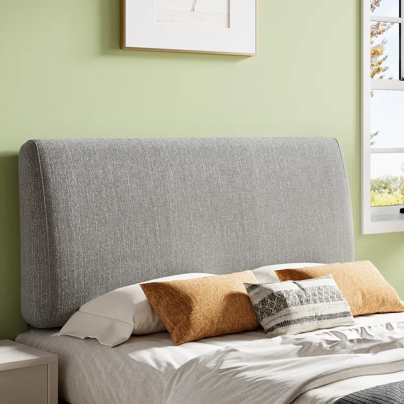 Pinmoco Foam Cushioned Upholstered Platform Headboard - Adjustable, Ergonomic Indoor Furniture, Curved Design, Fits 8-14in Mattresses, 4.7" Thick Foam, 4.7-inch Thickened, Easy-Clean Cover, Assembly Required, Modern Bedroom Piece