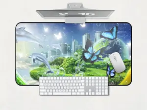 Frutiger Aero Butterflies and Dolphins Y2K Computer Desk Mat, Home Office Gaming, Aesthetic Desk Mat, Vintage Nostalgia Clown Fish Sea Ocean Theme Mouse Pad Decor