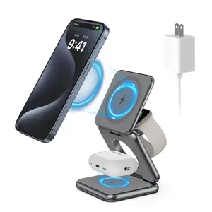 KUXIU X40 Aluminum Alloy 3 in 1 Foldable Magnetic Wireless Charging Station for Apple, Fast Mag-Safe Charger Stand for iPhone 16 15 14 13 12 Series, 5W for iWatch, AirPods 3/2/Pro