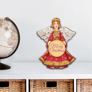 Designocracy 8152722M-MC 12 x 9 in. Merry Christmas Angel Nativity Outdoor Decor Large Ornaments