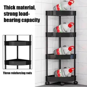 Three-Tier Corner Storage Cart with 4 Wheels, Space-Saving Design for Bathroom and Kitchen, Bathroom Storage Organizer and Rack, PP & PVC Rust-Resistant Shelves, 26x26x60cm