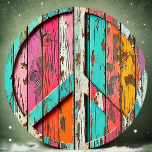 Colorful Peace Sign Pattern Wooden Plaque, Round Wooden Hanging Plaque, Wall Art Decor for Home Garden Bar Coffee Shop Office, Creative Desktop Decoration