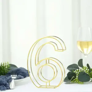 Gold Freestanding 3D Decorative Metal Wire "6" Numbers, Wedding Table Numbers 8" Tall