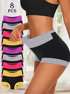 Women's Breathable Boxer Briefs Comfort Minimalist Soft Breathable Panty Boy Shorts For Women High Waisted Undies Cotton Boxer Briefs For Women,8 Pack Womenswear