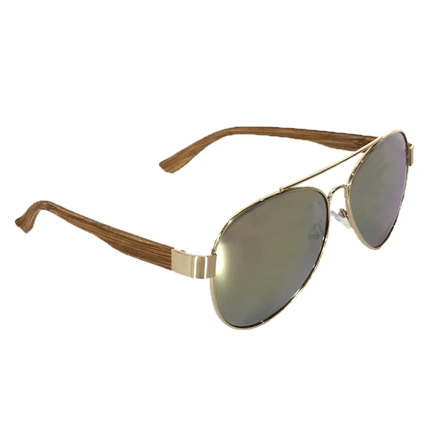Fashion Culture Women's Sunglasses in a Timeless Ideal Shape, Eco-Friendly Wooden Frame with Chic Accents, Blush Pink Full Mirrored Lenses, UV Protected for Casual Wear, Chic Gold Accents, Gold Accents