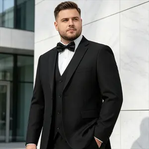Big & Tall Men's 3-Piece Black Business Tuxedo | Formal Suit For Corporate Galas, Awards & High-Stakes Events