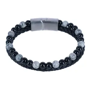 Trafalgar Loose Fit Thurgood Beaded and Braided Leather Secure Clasp Bracelet, Bracelets