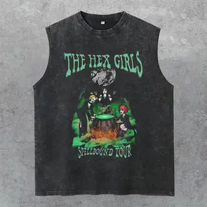 The Hex Girls Tour Washed Tank Top, Hex Girls Concert, Gym Essential, Retro Halloween, Vintage Casual Crewneck Short Sleeves Menswear T-shirts Classic Cotton Fabric Streetwear