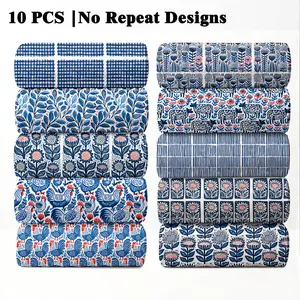 10PCS Woodblock Print Fabric, 23x55cm (9x22in) Classic Hand-Carved Floral Pattern Quilting Fabric for Boho Ethnic Home Decor, DIY Quilting & Crafts