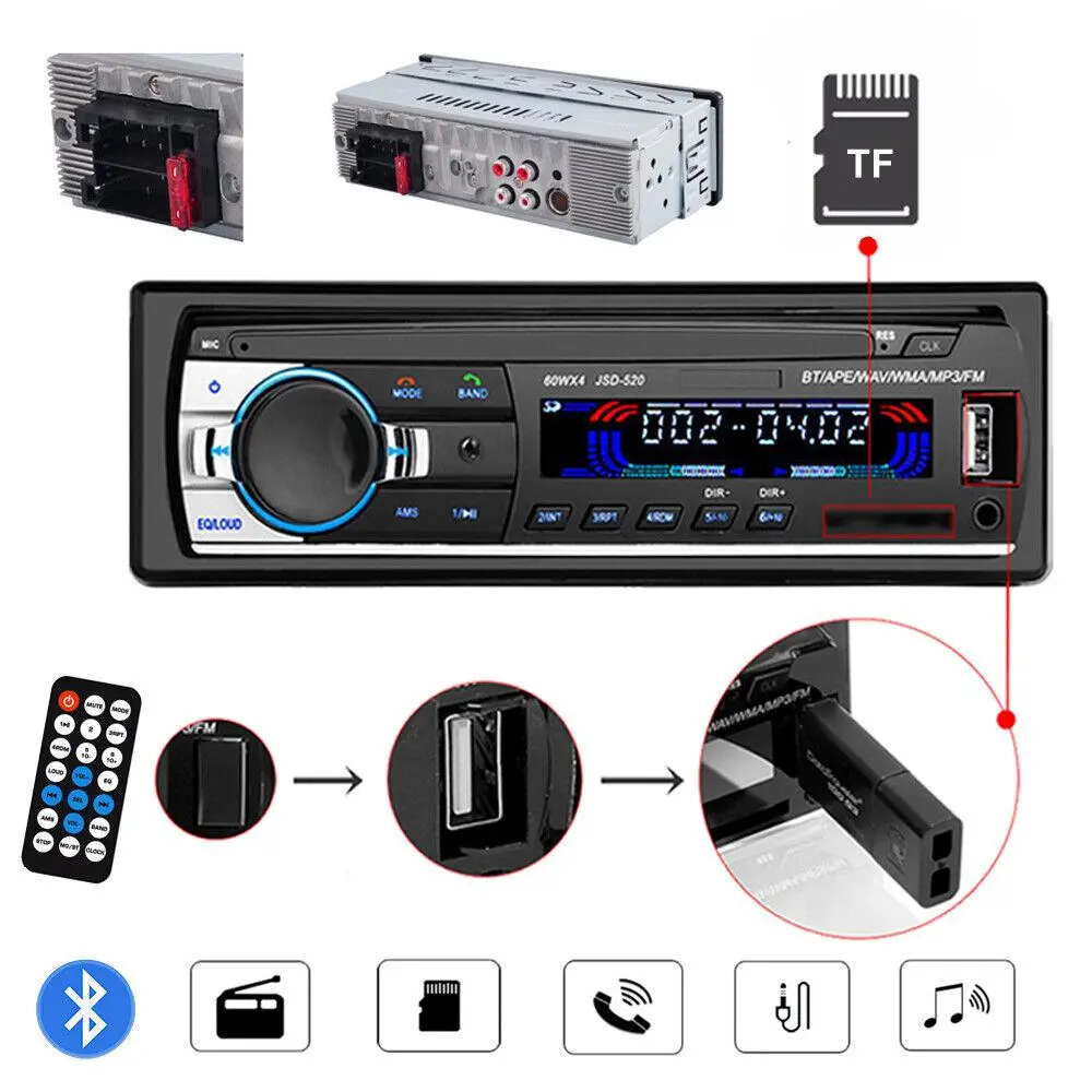 JSD-5118 Car Radio AUX FM USB TF Card Color Button OLED Autoradio 12V 1Din ISO Interface U Disk Bluetooth Hands-free MP3 Player
