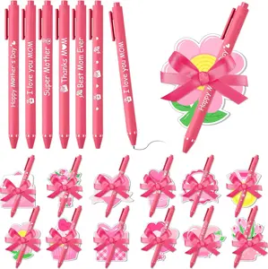 24 Set Mother's Day Sticky Notes and Pens Set Mother's Day Gift Pink Flower Heart Gift Box Bouquet Shaped Self Sticky Notepads Ballpoint Pens for Mothers Day Gift Office Daily Supplies