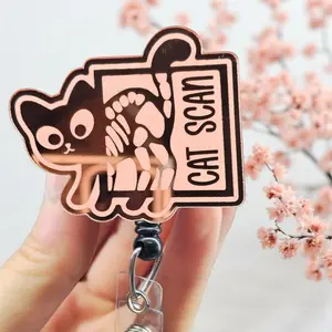 Cat Scan Badge Reel with Swivel Clip - Engraved Acrylic Topper - Retractable - CT Tech Badge Reel, Radiology