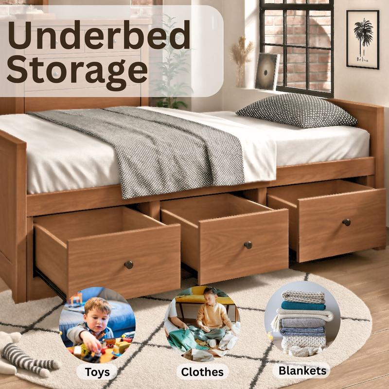 Marinos Rustic Twin Captain Storage Bed with Underbed Drawers By Furniture of America